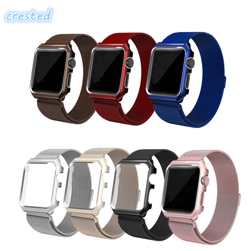 

CRESTED Milanese Loop For Apple Watch band 42mm/38mm for iwatch 3 2 1 wrist band Stainless Steel band Link Bracelet & case