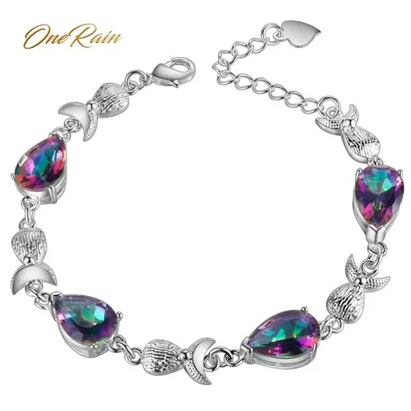 

Wong Rain 100% 925 Sterling Silver Pear Water Drop Mystic Rainbow Topaz Gemstone Bangle Charm Bracelets Jewelry Wholesale