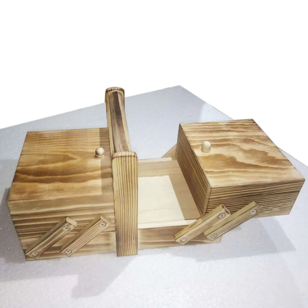  Large Capacity Vintage Shabby Travel Storage Cantilevered Sewing Box With Handle Wooden Cosmetic Ca