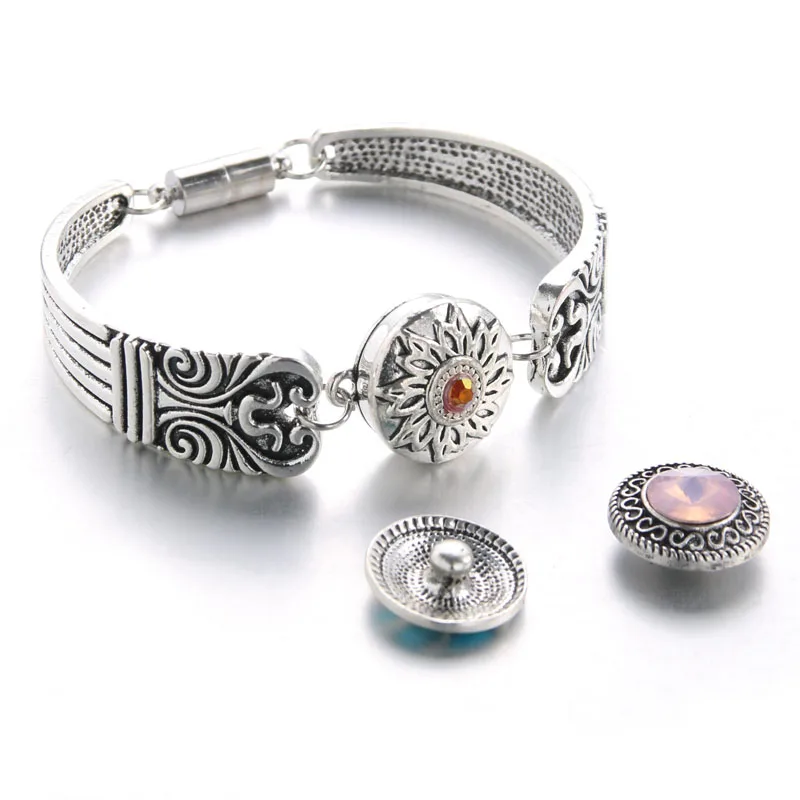Bracelet Jewelry Magnet Bohemian Women Snap Vintage 18mm Metal Button
