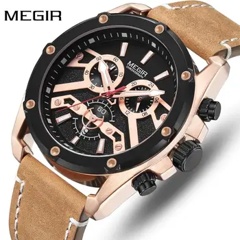 

MEGIR Mens Watches Top Brand Luxury Men Fashion Chronograph Quartz Watch Army Military Leather Wrist Watch Relogio Masculino