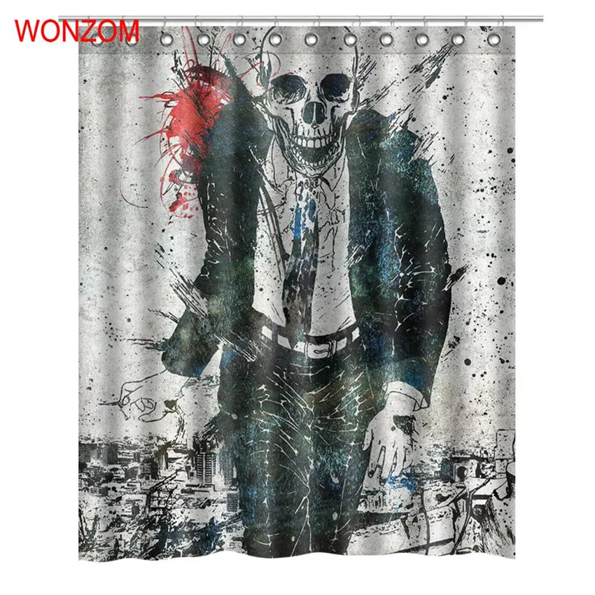

WONZOM Polyester Fabric Skull Man Curtains with 12 Hooks For Bathroom Decor Modern Bath Waterproof Curtain Bathroom Accessories