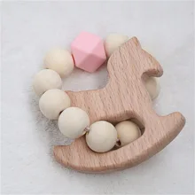 Mom Kids Wooden Baby Bracelet Silicone Beads Baby Rattle Stroller Toys Shaped Jewelry Teething For Baby Organic Wood