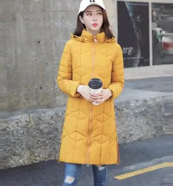 Зимняя куртка, Женская парка, пальто, плюс размер 4XL, модный пуховик, Длинная толстовка с капюшоном, толстая длинная куртка, женская одежда - Color: yellow
