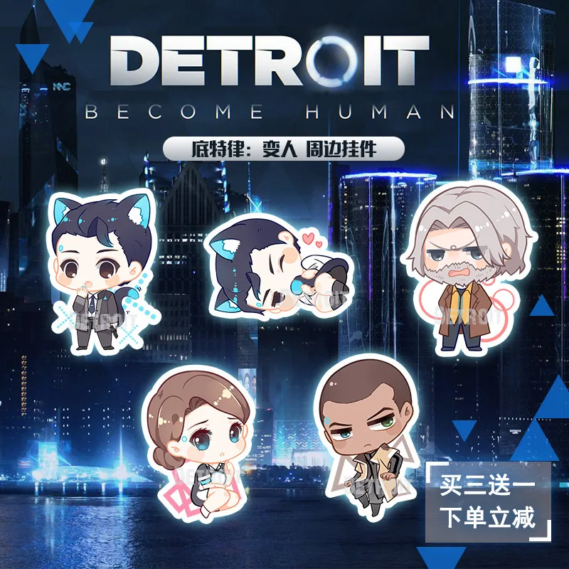 

Game Detroit: Become Human Connor Keychain Cosplay Accessories Acrylic Figure Keyring Car keychain Lobster Buckle Two Sided