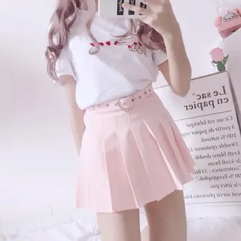 

Two Piece-New Summer High Waist A-Line Women Skirt Solid Color Slim Student Pleated Skirt & Sweet Chic Cute Sashes Girls Skirt