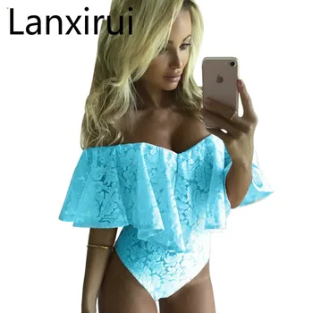 

Ruffles Lace Bodysuit Summer Jumpsuits Off Shoulder Slash Neck Body Top Beach Overalls Femme Sexy Women Bodysuits