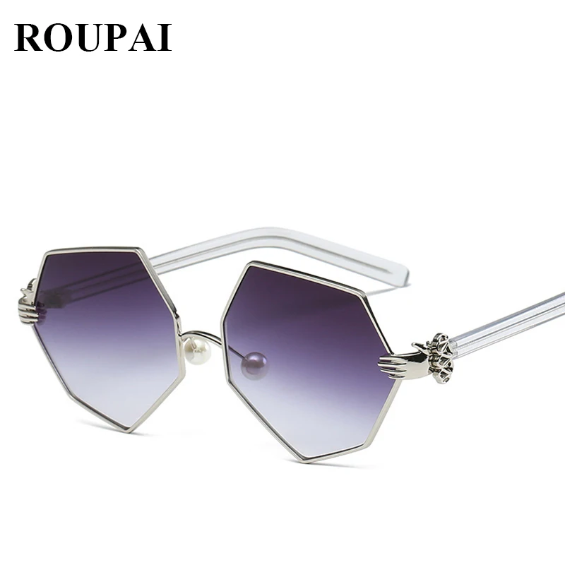 2017 Newest Women Irregular polygon Polarized Sunglasses Pearl nose pad Flatter face Sunglasses Polarizing lens Sun Glasses