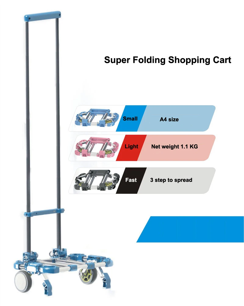 1.1 KG Mini Opvouwbare Draagbare hand trolley Bagage Trailer Supermarkt Winkelen Trolley Reistas rvs staaf vrachtwagens 1.1 KG Mini Opvouwbare Draagbare hand trolley Bagage Trailer Supermarkt Winkelen Trolley Reistas rvs staaf vrachtwagens