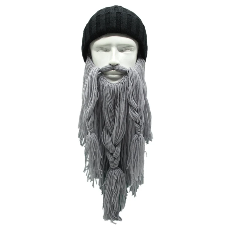 Мужские зимние шапочки Skullies, шапка с бородой для взрослых, зимняя теплая вязаная шапка для мальчиков, черная вязаная крючком, подарок на Хэллоуин, лыжная маска с длинной бородой