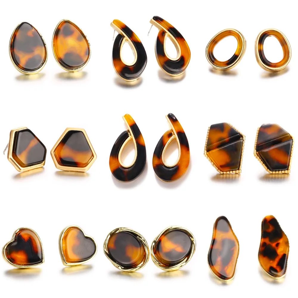 

Pomlee Bohemian Resin Leopard Print Stud Earrings Wedding Jewelry Gift Water Drop Heart Brown Party Earings for Women Wholesale