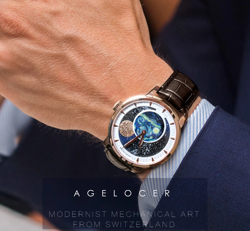 AGELOCER Moon Phase часы швейцарские мужские часы Элитный бренд Мощность резерв 80 часов Moonphase механические с автоподзаводом часы 6401D2