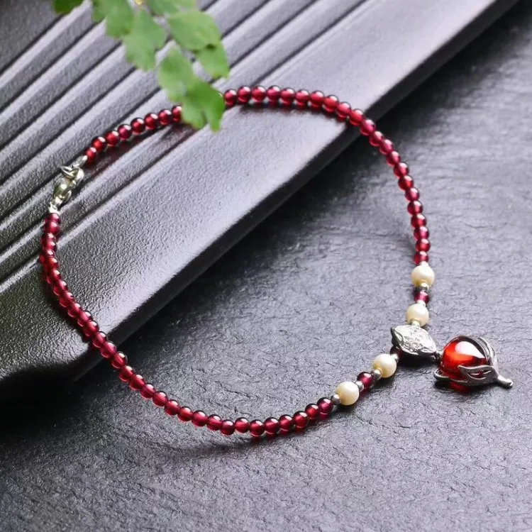 Natural 3.5mm Garnet Stone Anklets for Women with Fox Pendant Foot Accessories Summer Beach Barefoot Ankle Bracelet Female Ankle Natural 3.5mm Garnet Stone Anklets for Women with Fox Pendant Foot Accessories Summer Beach Barefoot Ankle Bracelet Female Ankle