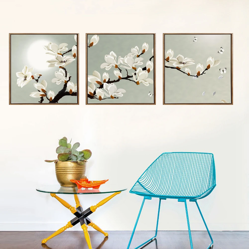 Buy 3 Pieces Plum Blossom Wall Art Posters White Color