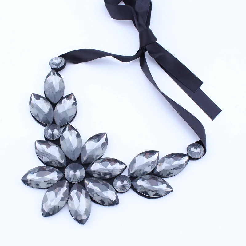 Btuamb большой горный хрусталь Подвески в виде цветов черная ленточная цепь капли воды массивные ожерелья для женщин аксессуары