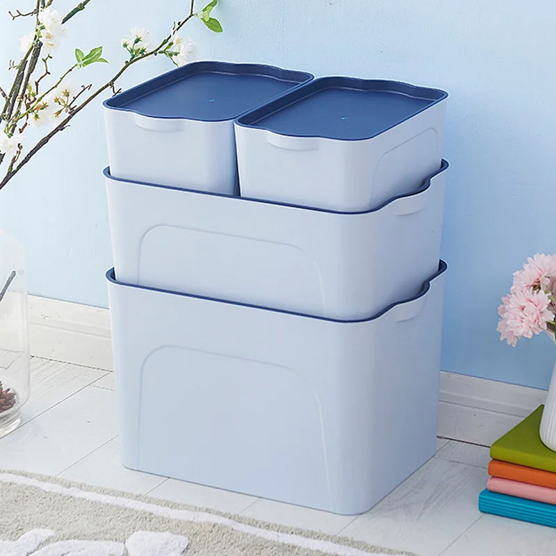 Утолщенная коробка для хранения большой ящик отделочная коробка с крышкой пластиковый чехол для хранения коробка получения - Цвет: blue 4 Piece