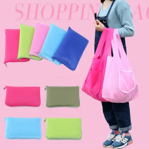 2019 New Reusable Folding Shopping Bag Grocery Shoulder Pouch Outdoor Eco Handbag Totes 4 Color