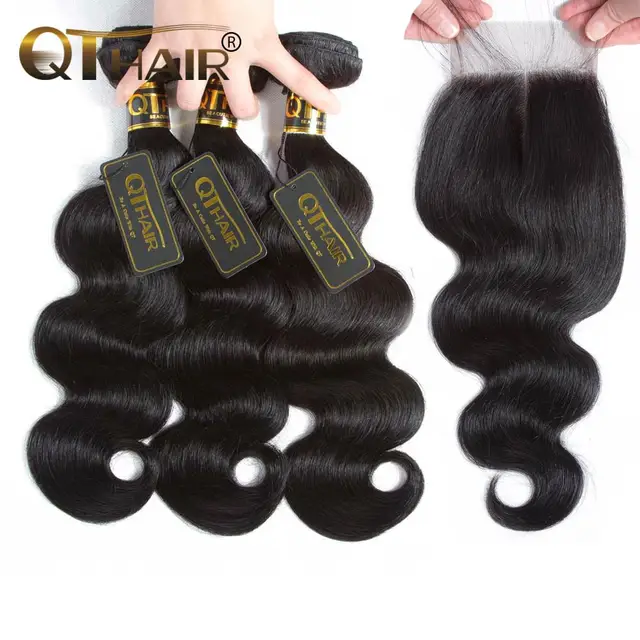 Best Price Peruvian Hair Bundles With closure Body Wave 3 Bundles With Closure 4pc/lot Non-Remy QT Human Hair Extensions Fast Shipping