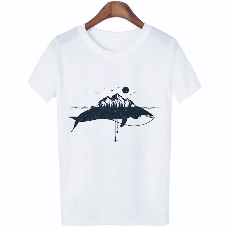 Vintage Vogue Whale Tail Printed Gothic Tshirt Cosmic Belief Harajuku Summer Tops T Shirt Women Vintage Streetwear Vegan T-shirt