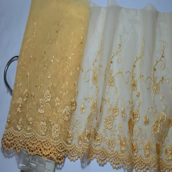 

Free shipping 23cm(2yds/lot)shiny silk gold embroidery floral mesh Hight quality lace fabrics embroidered lace trim-1722616