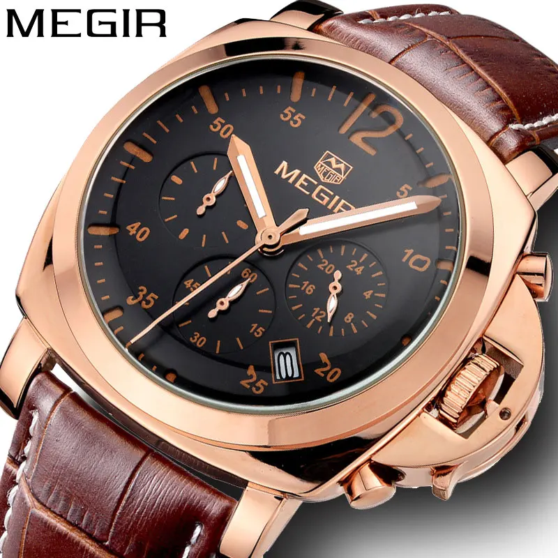 

Military Chronograph Sports Men Quartz Watches Top Luxury Brand Analog Leather Strap Men Clock Male Army Date Clock