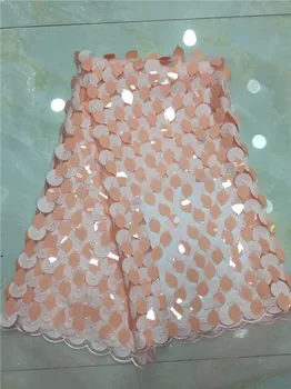 

2019 Latest Popular Designs peach 3d sequins Fabric 5 Yards African Lace Fabric High Quality indian silk lace fabric F4