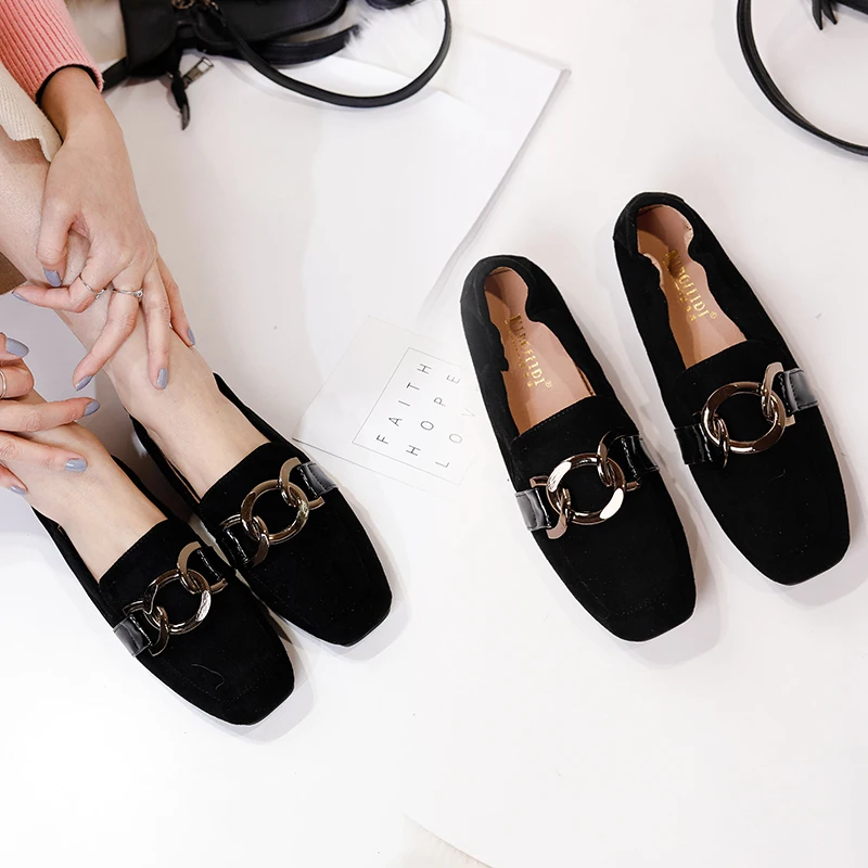 

Women Retro Flat Cow Suede Heel Shallow Mouth Solid Color Casual Shoes Woman Autumn Flat Shoes Women Zapatos Mujer 2018 New