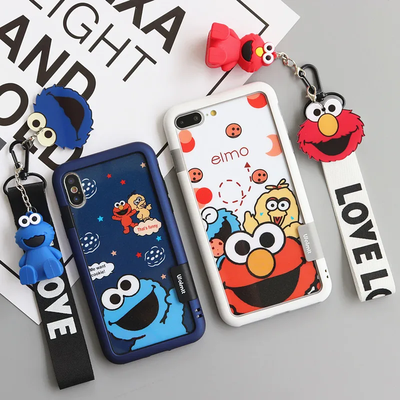 

6pcs For iPhone XS max XR X Sesame Street Tempered Glass Screen film + bumper for iPhone 8 8plus 6 6SP 7 7P Cookie Elmo Fudas