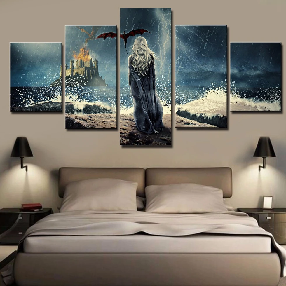 

Modular HD Printed Canvas Pictures Home Decor Frame Poster 5 Pieces Game Of Thrones Paintings For Living Room Wall Art PENGDA