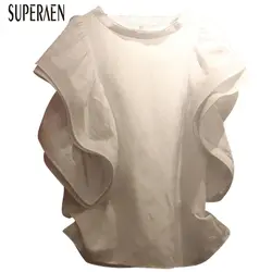 SuperAen 2019 Весна и лето новая женская футболка Модный корейский стиль хлопок дикая повседневная женская футболка однотонные Топы