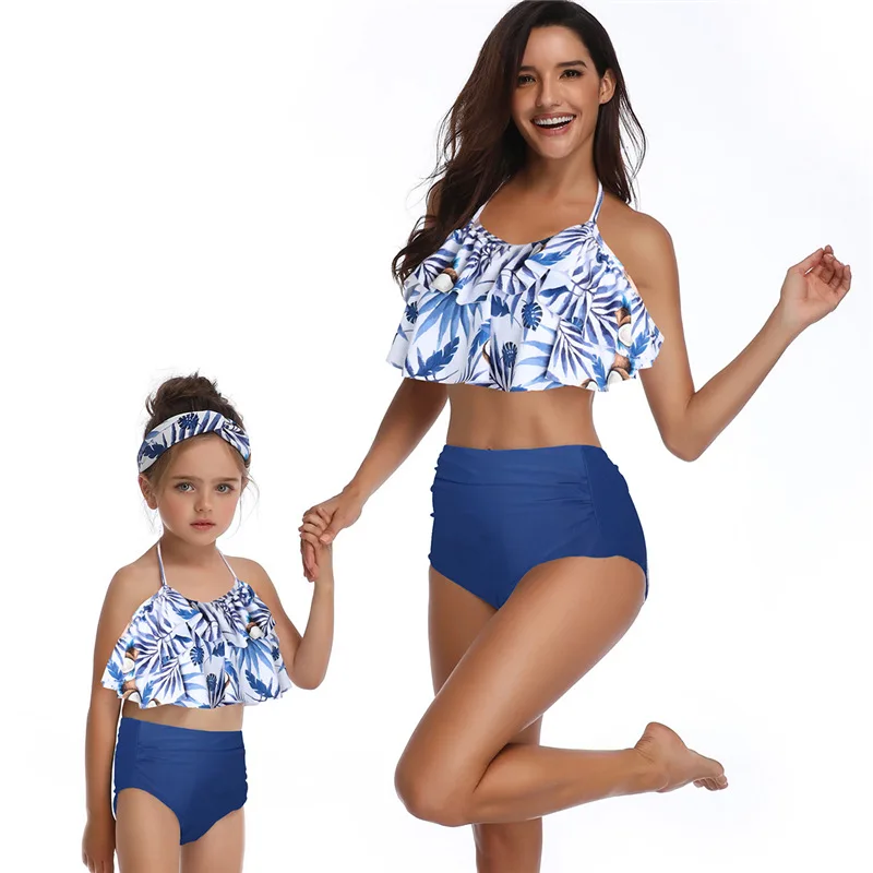 

ruffled leaf swimwear mother daughter bikini swimsuits family look mommy and me matching clothes outfits mom and baby beachwear
