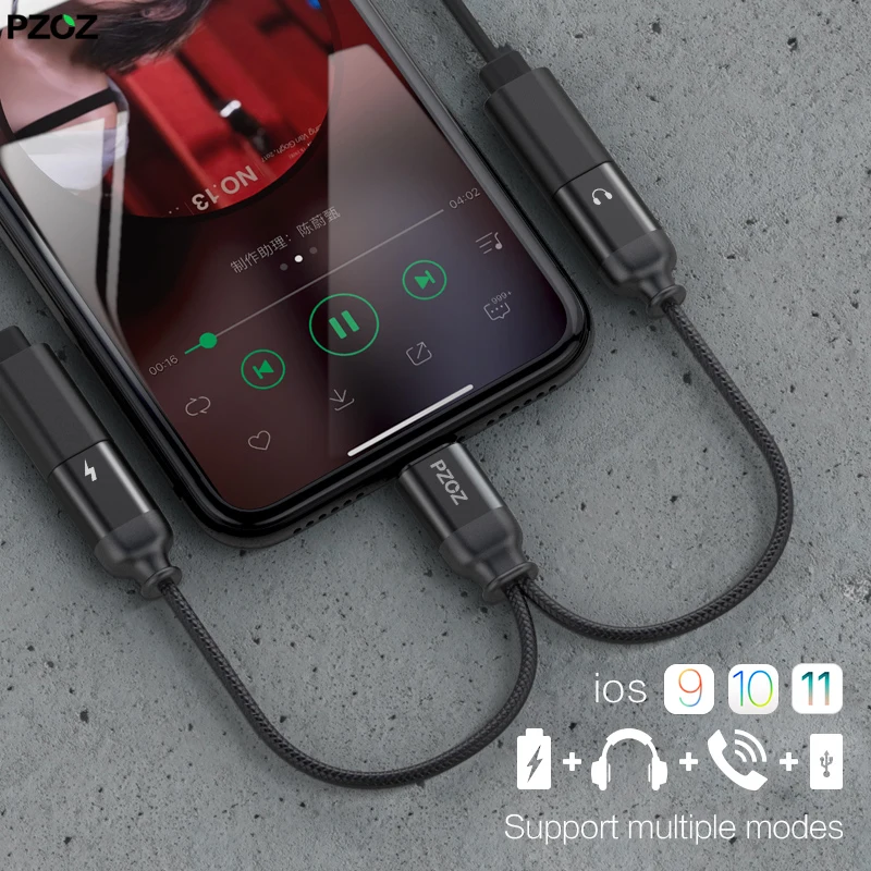 Koop PZOZ Voor iphone adapter oplader audio kabel 2 in 1 opladen oortelefoon jack voor iphone X 7 8 Plus hoofdtelefoon muziek aux converter