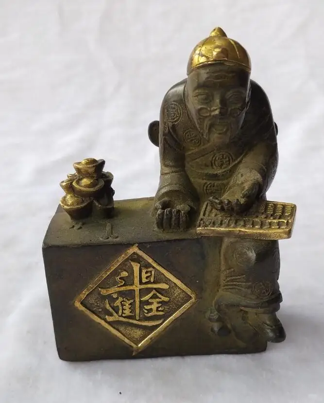 

Long 11 CM, Antique collection chinese old bronze Money Man sculpture home art decoration Metal craft Wealth man statue