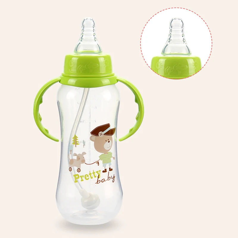 

280ml Newborn Drink Bottle Automatic Pipette Straw Pacifier Nipple Milk Water Feeding Bottle Non slip With Handle