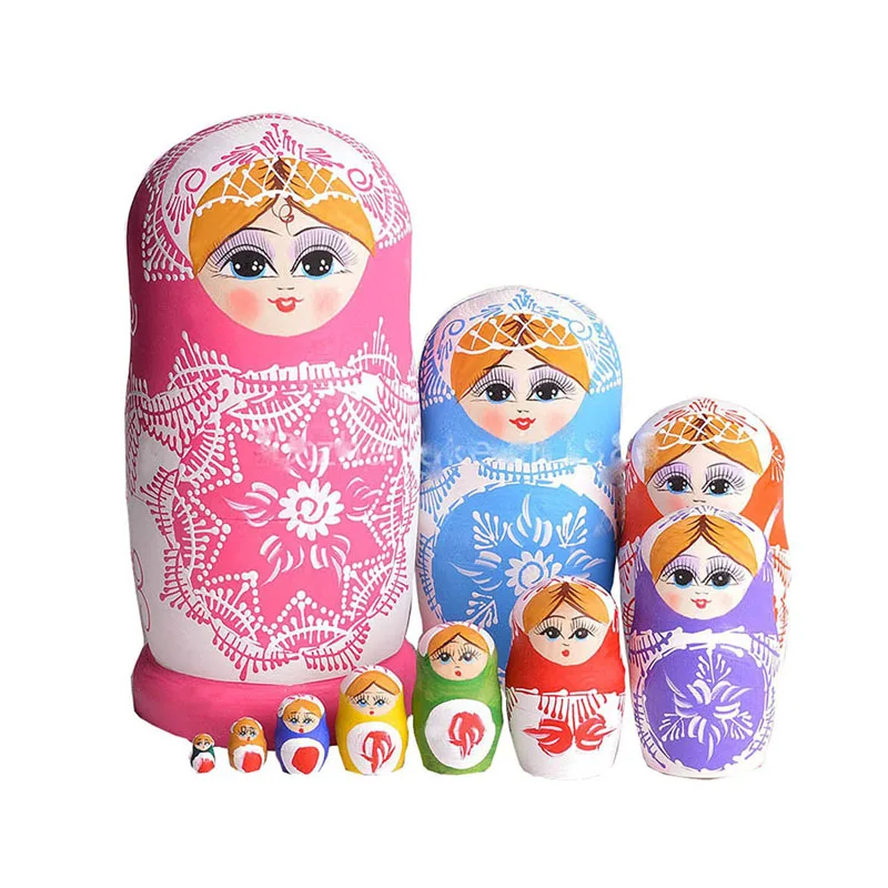 Beste 10 stks set Houten Russische Matroesjka Wishing Poppen Nestelen Handgemaakte Home Decor Craft Kids Geschenken Pop Speelgoed 88 DC112