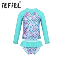 Милая Одежда для девочек, пляжная одежда Tankini Одежда с длинным рукавом в виде рыбьей чешуи; печатных гидрокостюм Рашгард купальник, ванный комплект, комплект из топа с НИЗ