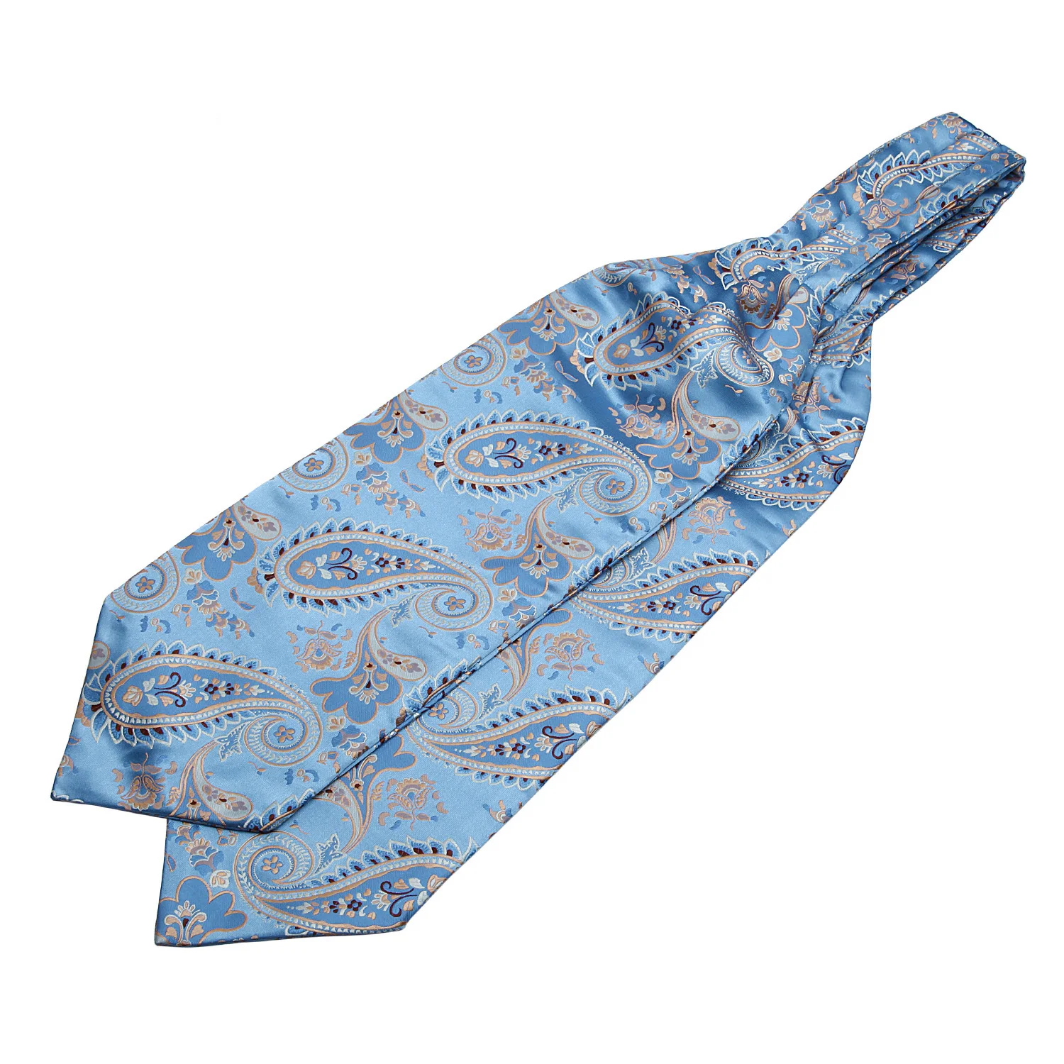  RP928BS Blue Gold Paisley Men Silk Cravat Scarves Ascot Tie Handkerchief Set Party Classic Pocket S