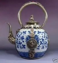 China Antigua moneda de china Tibet dragón de Plata Azul y Blanco tetera de Porcelana al por mayor venta directa de fábrica de Artes