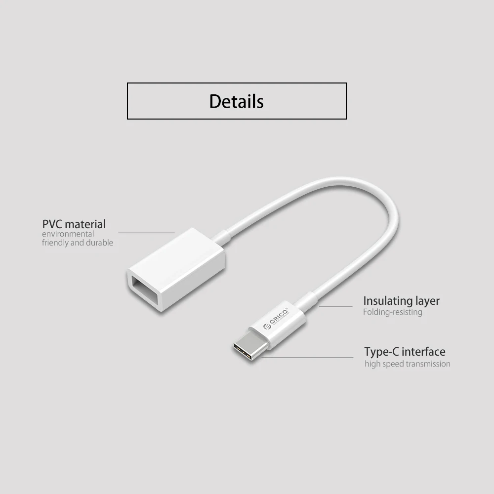 ORICO CT2 type-C OTG адаптер для USB2.0 кабель для передачи данных для MacBook Расширенный U диск мышь-белый