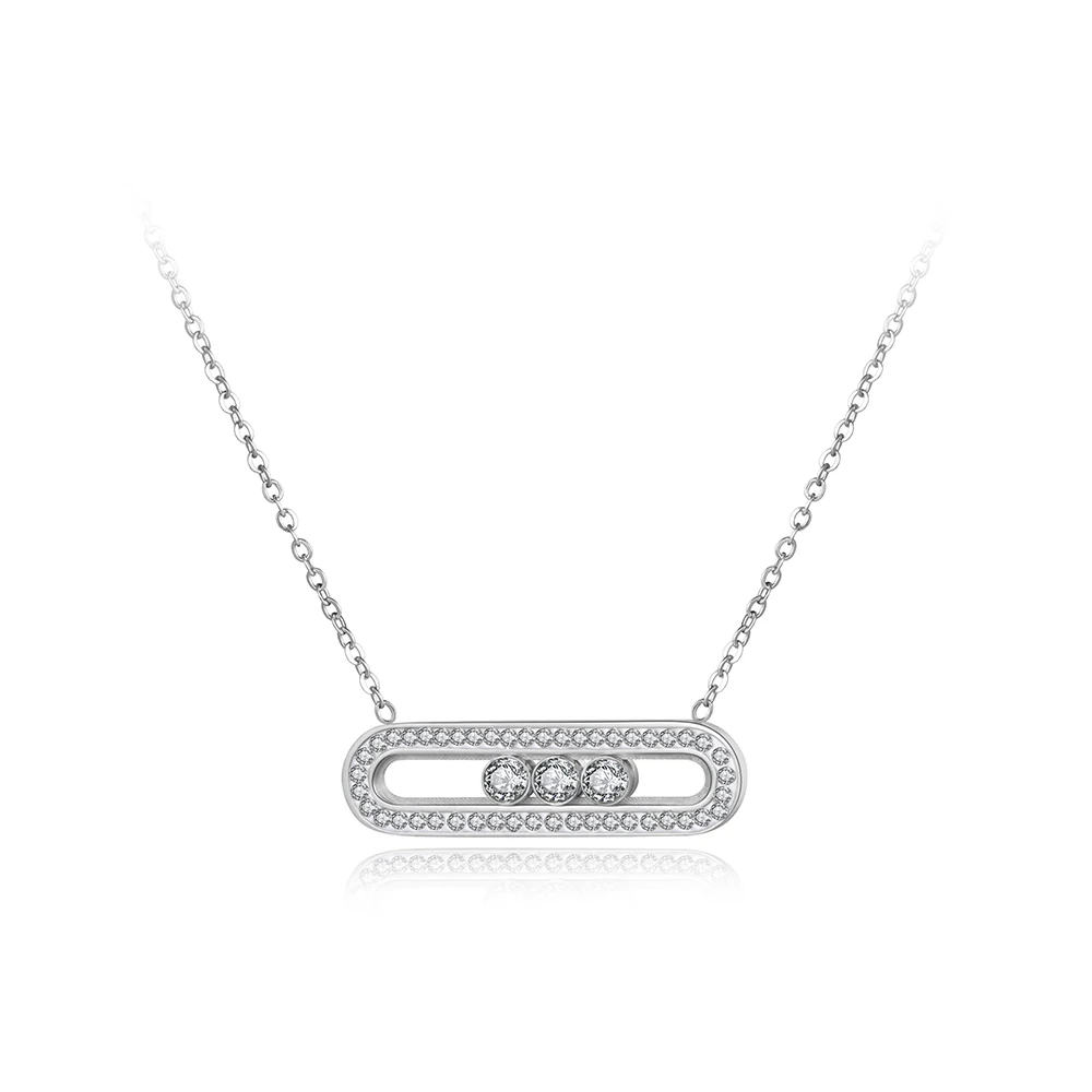 Lokaer модное белое Глиняное ожерелье с фианитами комплекты с браслетом титановая сталь розовые золотые обручальные ювелирные изделия для женщин SE021 - Окраска металла: Steel Necklace