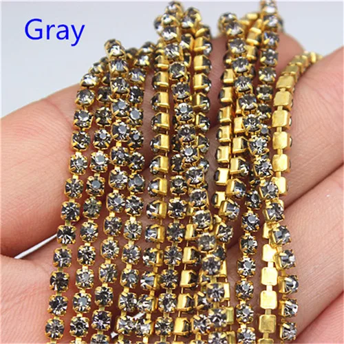 2mm 2.5mm 2.8mm 3mm 2Yard Colorful Sew on Crystal Rhinestone Cup Chain Gold Based Claw for Party Dinner Dress Accessories 8Y1200 - Цвет: Gray