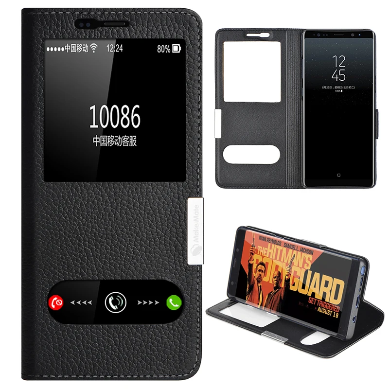 

Luxury Flip Stand Genuine Leather Window Case For Samsung Galaxy Note 8 Deluxe Classics Ultrathin Cover For Samsung Note8 N950F