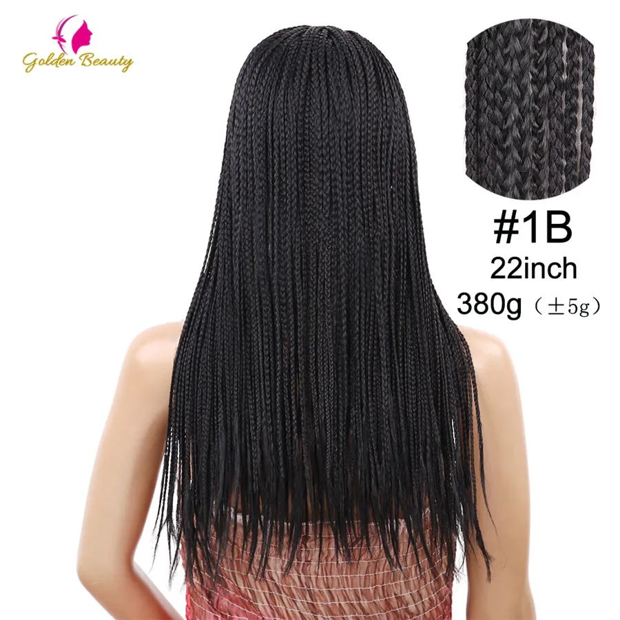 Золотой красивый 22 дюймов длинный плетеный ящик косички парик натуральный черный коричневый синтетический плетение волос парик для африканских женщин - Цвет: # 1B
