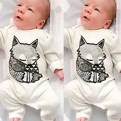 

2016 New Lovely Newborn Baby Girls Boy Fox Romper Jumpsuit Playsuit Outfits Clothes Long Sleeve Clothing Spring Summer 3 6 12 24