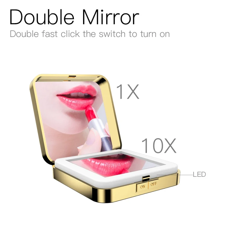 

LED Lighted Travel Illuminated Folding Mirror Double Side Makeup 1x/10x Magnification Daylight LED Compact Portable