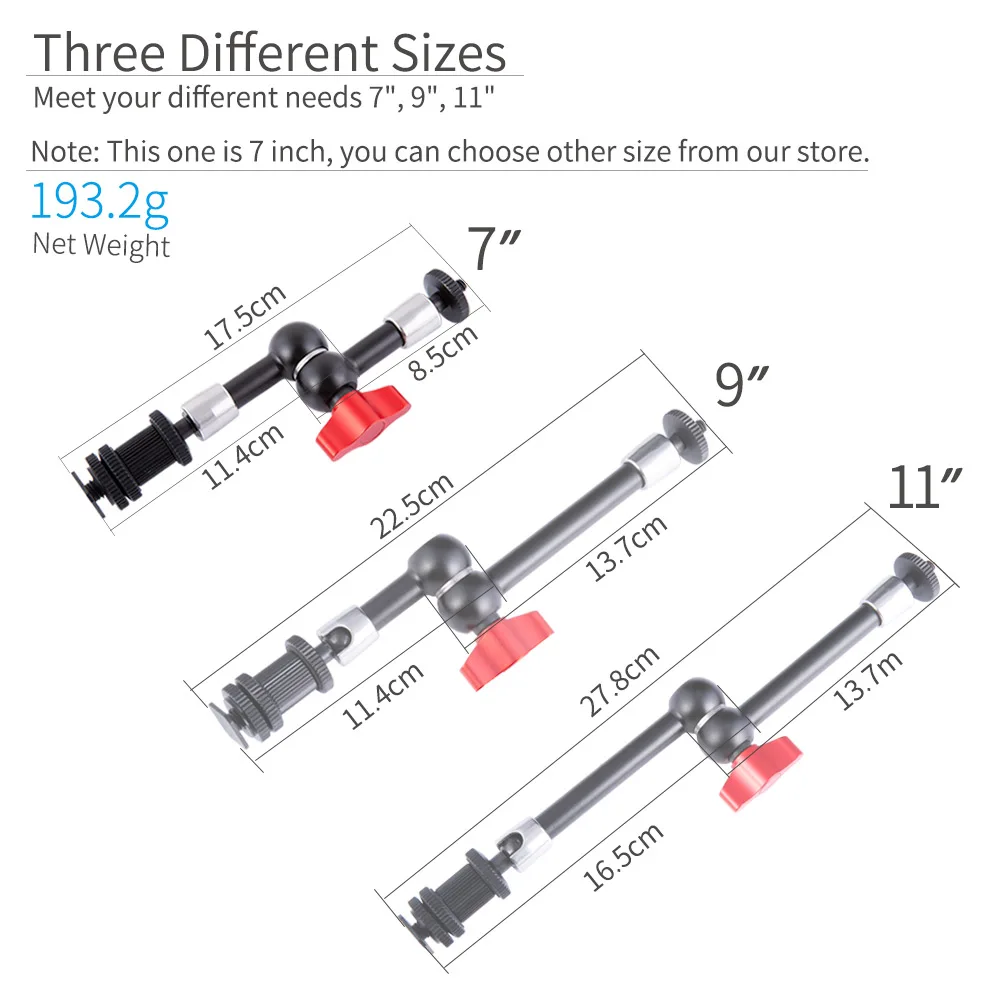 FEELWORLD 7" Magic Arm with both 1/4" 3/8" Thread Screw for LCD Monitor, Tripod Screw , for DSLR Camera Rig, LCD Monitor, Flash
