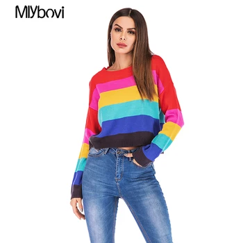 

Oversized sweater Fashion Female O Neck Striped Jumper Sweater 2019 Spring Autumn Elegant Knitted Oversized Loose Sweaters