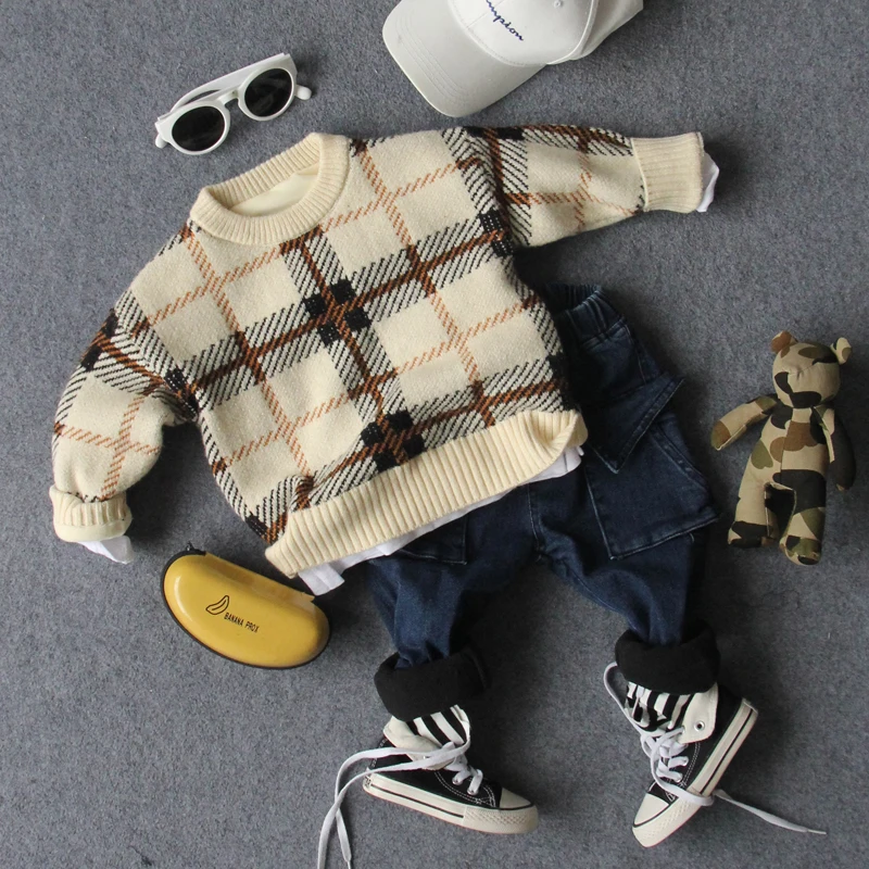 

only sweater 1pc new 2018 autumn winter casual fashion style fleece inside boys sweater kids spring autumn clothing