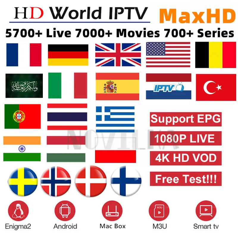 

MaxHD UK French Belgium Turkish IPTV Dutch IPTV Europe German Spain Support Android m3u enigma2 5700+Live Series Vod supported