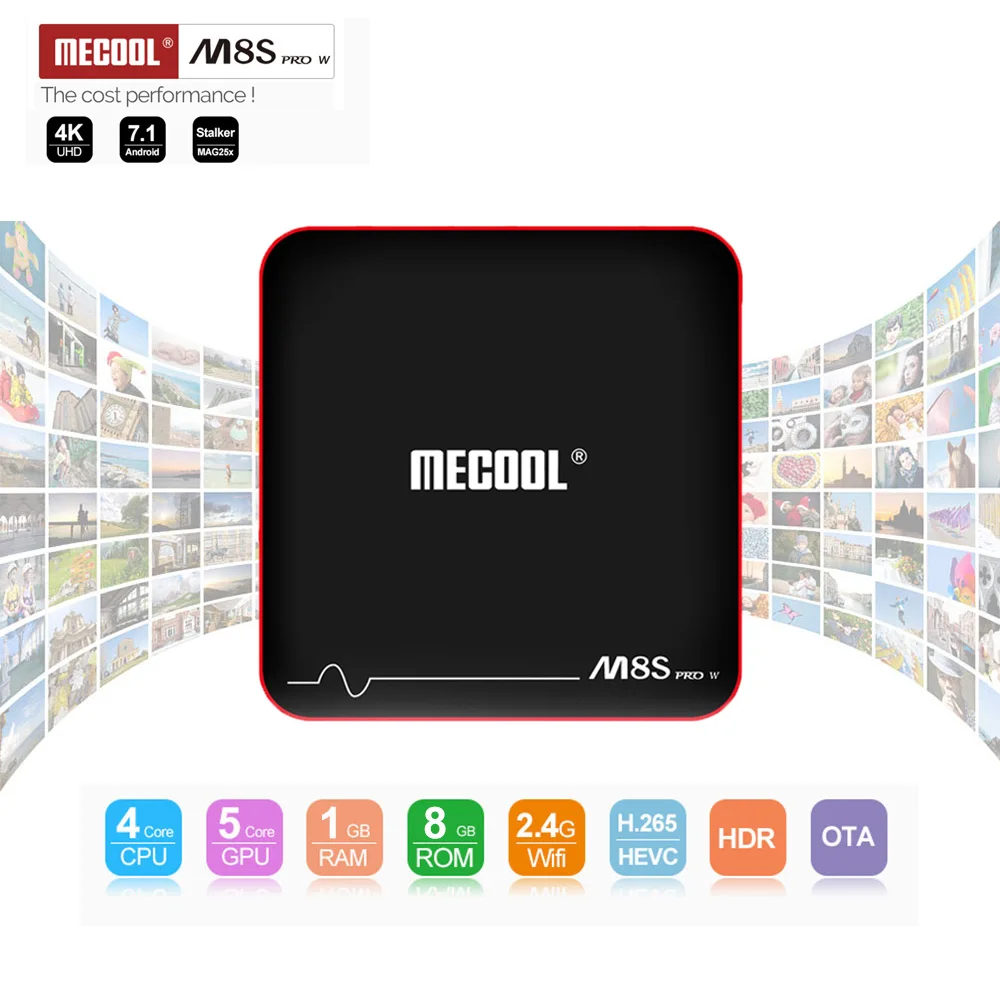 

MECOOL M8S PRO W TV Box Amlogic S905W Android 7.1 1GB RAM + 8GB ROM 2.4G WiFi 100Mbps BT4.2 Bluetooth TV BOX